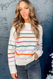 Colorful Striped Ribbed Trim Sweater