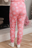 Pink Christmas Snowflake Print Two Piece Loungewear