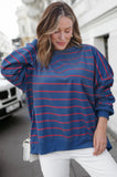 Stripe Stylish Overlap Detail Drop Shoulder Pullover Sweatshirt