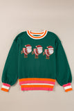 Shimmer Santa Clause Graphic Striped Trim Crew Neck Sweater