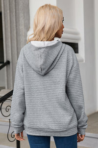 Quilted Kangaroo Pocket Drawstring Hoodie