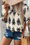 Printed 3/4 Sleeve V Neck Blouse