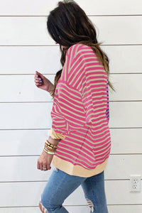 Stripe Casual Stripe Colorblock Drop Shoulder Oversize Sweatshirt