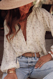 Embroidered Lace Bubble Sleeve Shirt