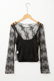 Lace Mesh Crochet Splicing Slim Fit Long Sleeve Blouse