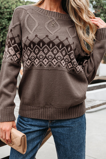 Western Crew Neck Knitted Sweater