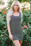 Black Stripe Ribbed Knit Sleeveless Mini Dress