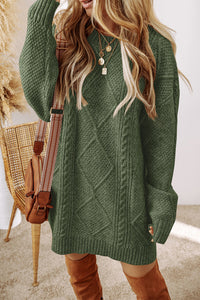 Cable Knit Drop Shoulder Loose Fit Sweater Dress