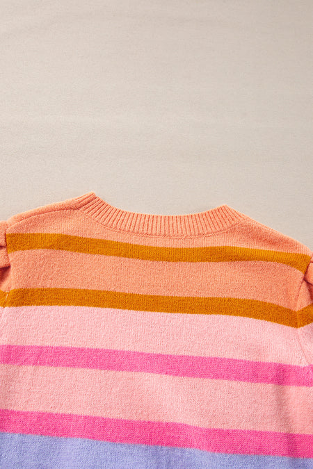 Colorful Stripe Bubble Short Sleeve Sweater