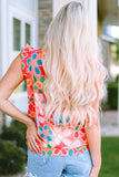 Embroidered Detail Floral Print Ruffle Trim Tank Top