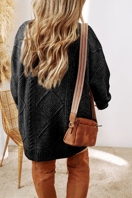 Cable Knit Drop Shoulder Loose Fit Sweater Dress