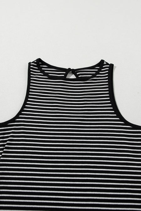 Striped Print Ribbed Knit Sleeveless Top