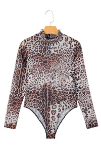 Leopard Mesh Long Sleeve Bodysuit