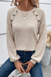 Parchment Contrast Lace Raglan Sleeve Buttoned Ribbed Top