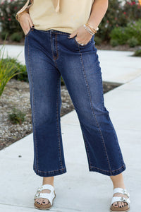 Plus Size Seamed Wide Leg High Waist Jeans