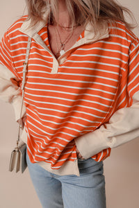 Color Block Loose Fit Collared Drop Shoulder Sweatshirt