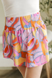 Abstract Print Smock Waist Casual Shorts