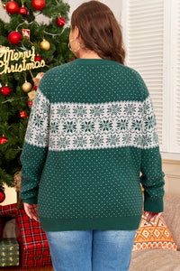 Christmas Snowflake Pattern Drop Shoulder Plus Size Sweater