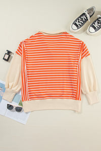 Color Block Loose Fit Collared Drop Shoulder Sweatshirt