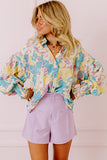 Allover Print Shirred Cuff Oversized Shirt