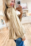 Metallic Frilled V Neck Puff Sleeve Babydoll Blouse