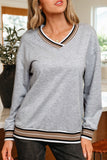 Varsity Striped V Neck Sweatshirt