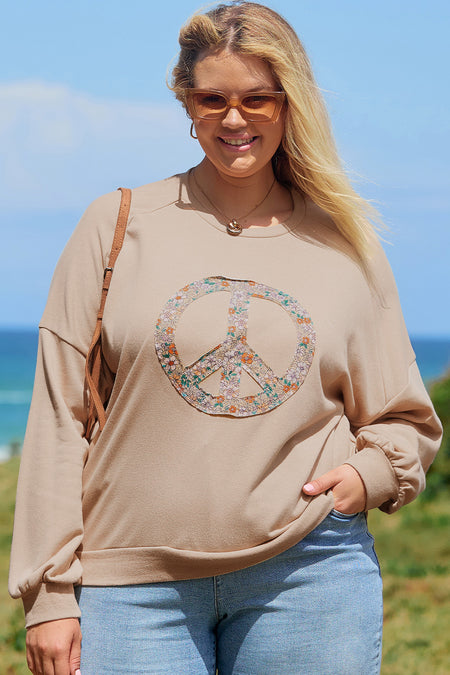 Floral Peace Sign Graphic Washed Terry Plus Size Sweatshirt