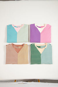 Stripe Casual Stripe Colorblock Drop Shoulder Oversize Sweatshirt