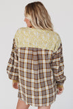 Floral Plaid Mixed Print Bishop Sleeve Patchwork Top