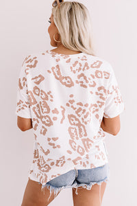 Plus Size Leopard Print V Neck Short Sleeve Top