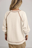 Exposed Seam Textured Knit V Neck Pullover Top