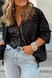 Sequin Zip up Round Neck Long Sleeve Jacket