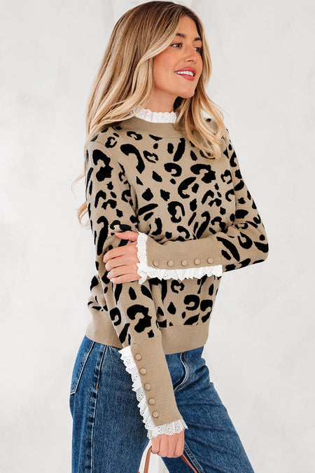 Leopard Ribbed Cuffed Sweater