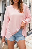 V Neck Long Sleeve Drop Shoulder Loose Blouse