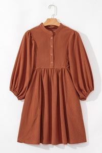 Corduroy Snap Buttons Empire Waist Bracelet Sleeve Dress