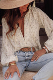 Embroidered Lace Bubble Sleeve Shirt