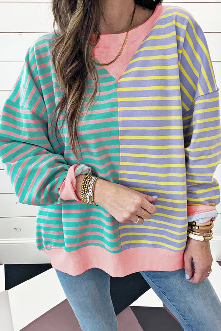 Stripe Casual Stripe Colorblock Drop Shoulder Oversize Sweatshirt