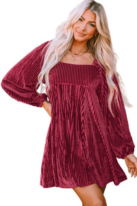 Long Sleeve Tiered Ribbed Velvet Dress