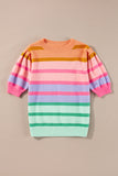 Colorful Stripe Bubble Short Sleeve Sweater