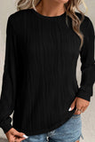 Textured Wavy Round Neck Long Sleeve Top