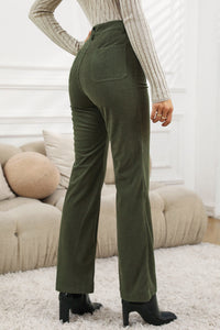 High Waist Square Pockets Corduroy Pants