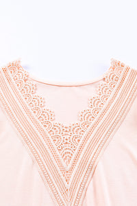 Contrast Lace Scalloped Neck Petal Sleeves Top