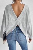 Textured Crossover Backless Knit Long Sleeve Top