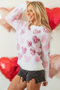 Pearled Ribbed Trim Fuzzy Sweater