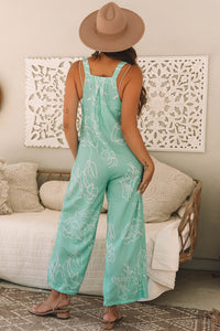 Printed Bib Wide Leg Overalls