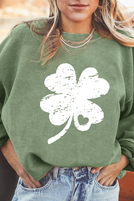 Distressed Clover Print St Patricks Corded Sweatshirt