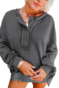 Drop Shoulder Henley Buttons Sweatshirt