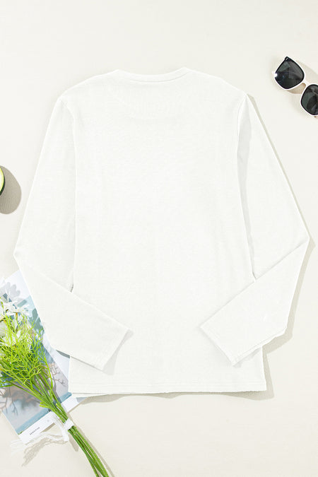 Solid Exposed Seam Crew Neck Long Sleeve Top