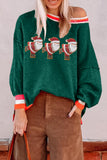 Shimmer Santa Clause Graphic Striped Trim Crew Neck Sweater