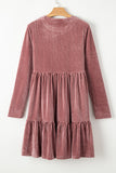 Long Sleeve Tiered Ribbed Velvet Dress